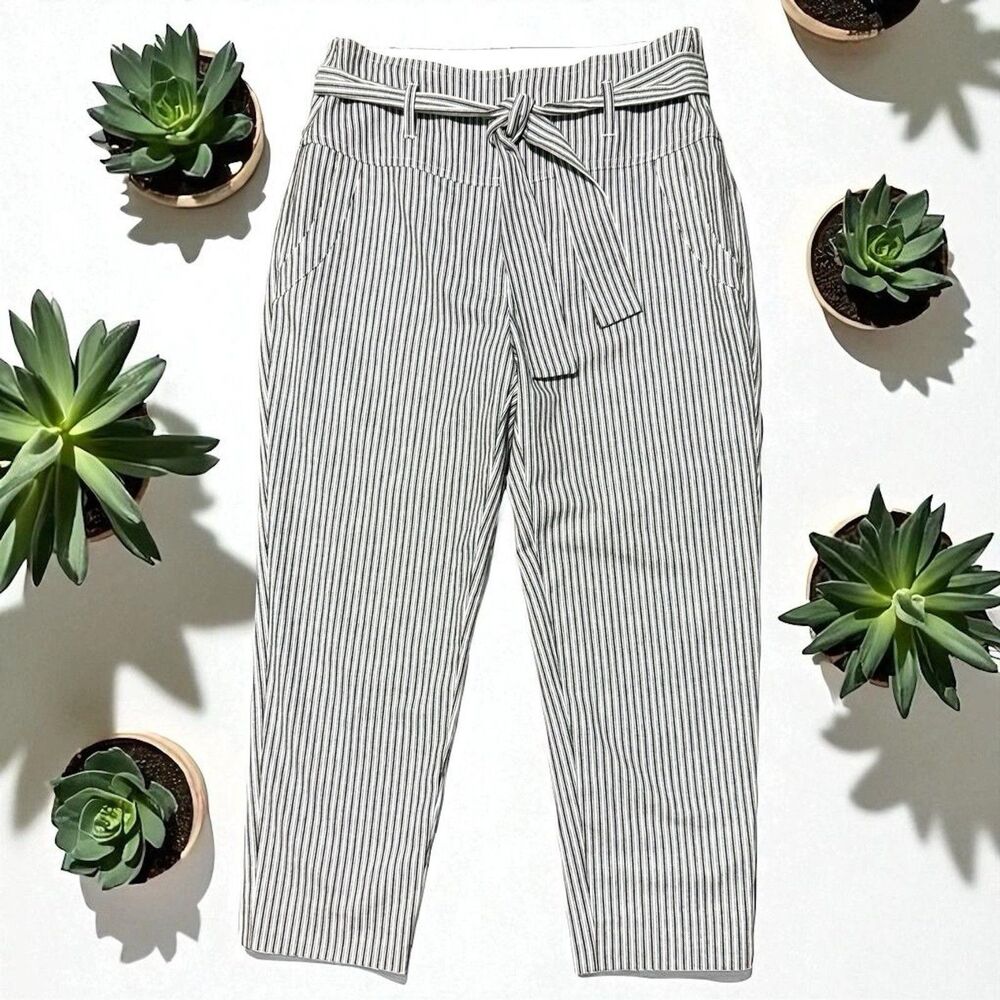 BCBGeneration High Waisted Cropped Pants Womens 6 Striped Paperbag Tie Belt